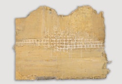 Image depicting the artwork named Διαδρομές, 2023, 64εκ x 72εκ, πηλός, χαρτιά, ακρυλικά.